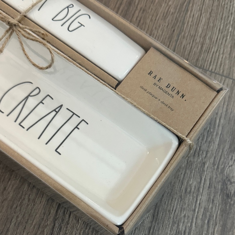 Rae Dunn White Ceramic Tray Set with Inspirational Words - Picture 2 of 4